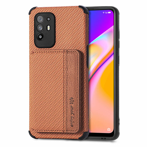 Custodia Silicone Ultra Sottile Morbida Cover con Magnetico S01D per Oppo F19 Pro+ Plus 5G Marrone