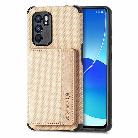 Custodia Silicone Ultra Sottile Morbida Cover con Magnetico S01D per Oppo Reno6 5G Oro