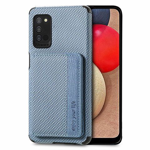 Custodia Silicone Ultra Sottile Morbida Cover con Magnetico S01D per Samsung Galaxy A03s Blu