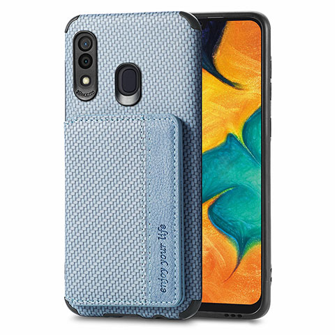 Custodia Silicone Ultra Sottile Morbida Cover con Magnetico S01D per Samsung Galaxy A20 Blu