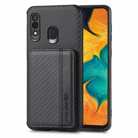 Custodia Silicone Ultra Sottile Morbida Cover con Magnetico S01D per Samsung Galaxy A20 Nero