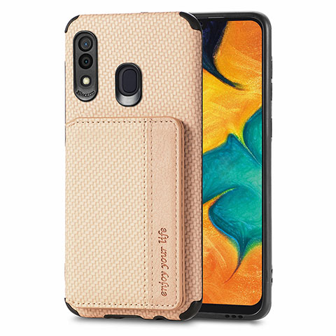 Custodia Silicone Ultra Sottile Morbida Cover con Magnetico S01D per Samsung Galaxy A20 Oro