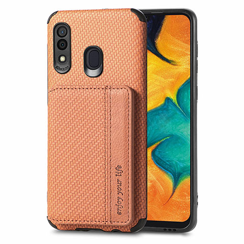 Custodia Silicone Ultra Sottile Morbida Cover con Magnetico S01D per Samsung Galaxy A30 Marrone