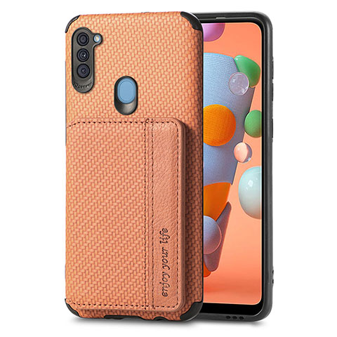 Custodia Silicone Ultra Sottile Morbida Cover con Magnetico S01D per Samsung Galaxy M11 Marrone