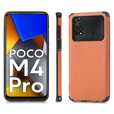 Custodia Silicone Ultra Sottile Morbida Cover con Magnetico S01D per Xiaomi Poco M4 Pro 4G Marrone