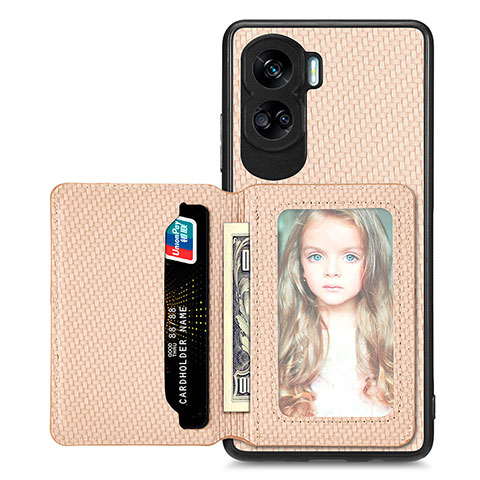 Custodia Silicone Ultra Sottile Morbida Cover con Magnetico S02D per Huawei Honor 90 Lite 5G Oro