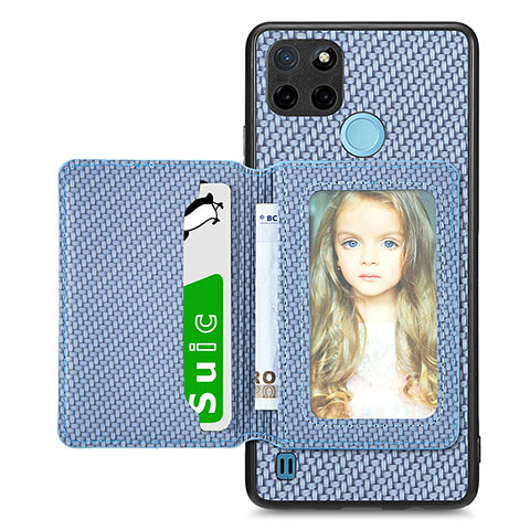 Custodia Silicone Ultra Sottile Morbida Cover con Magnetico S02D per Realme C25Y Blu