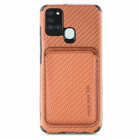 Custodia Silicone Ultra Sottile Morbida Cover con Magnetico S02D per Samsung Galaxy A21s Marrone