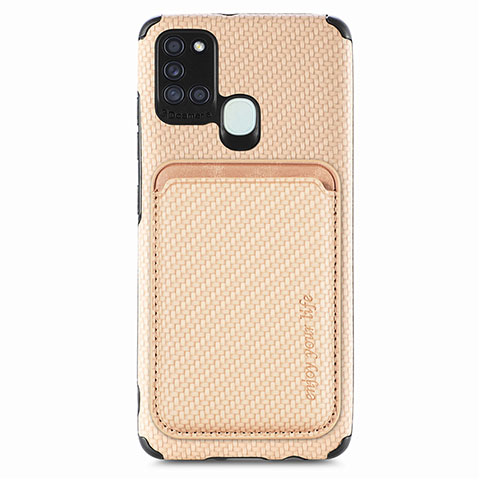 Custodia Silicone Ultra Sottile Morbida Cover con Magnetico S02D per Samsung Galaxy A21s Oro