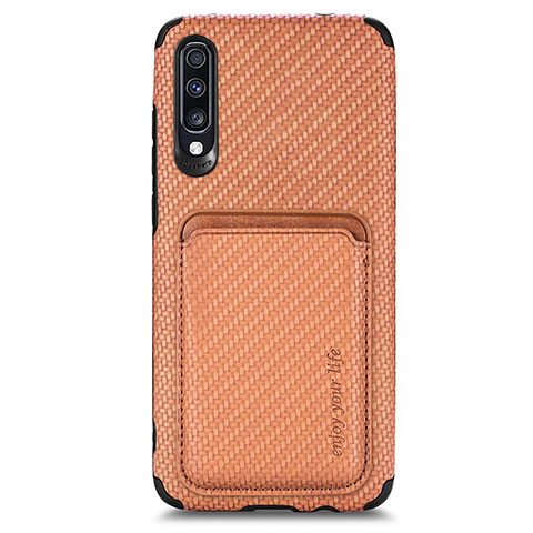 Custodia Silicone Ultra Sottile Morbida Cover con Magnetico S02D per Samsung Galaxy A70S Marrone