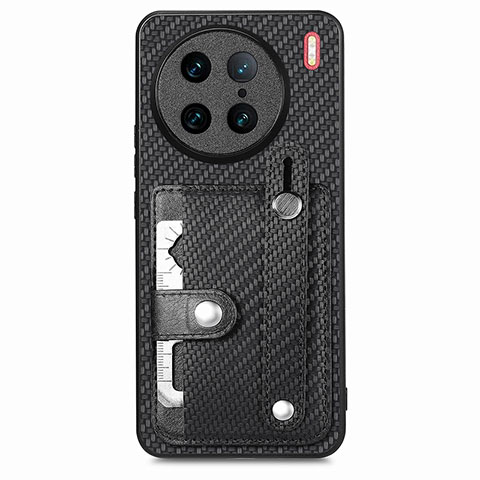 Custodia Silicone Ultra Sottile Morbida Cover con Magnetico S02D per Vivo X90 Pro 5G Nero