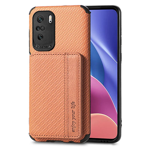 Custodia Silicone Ultra Sottile Morbida Cover con Magnetico S02D per Xiaomi Poco F3 5G Marrone