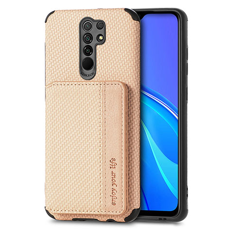 Custodia Silicone Ultra Sottile Morbida Cover con Magnetico S02D per Xiaomi Redmi 9 Oro