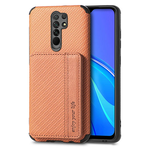 Custodia Silicone Ultra Sottile Morbida Cover con Magnetico S02D per Xiaomi Redmi 9 Prime India Marrone