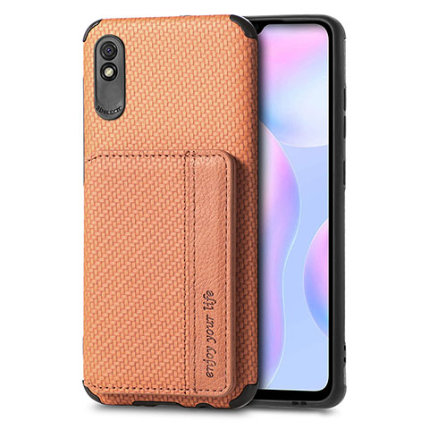 Custodia Silicone Ultra Sottile Morbida Cover con Magnetico S02D per Xiaomi Redmi 9A Marrone