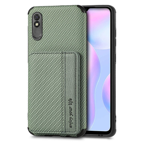 Custodia Silicone Ultra Sottile Morbida Cover con Magnetico S02D per Xiaomi Redmi 9A Verde