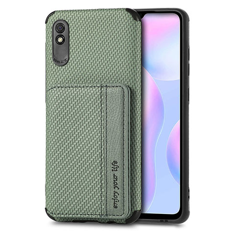 Custodia Silicone Ultra Sottile Morbida Cover con Magnetico S02D per Xiaomi Redmi 9i Verde