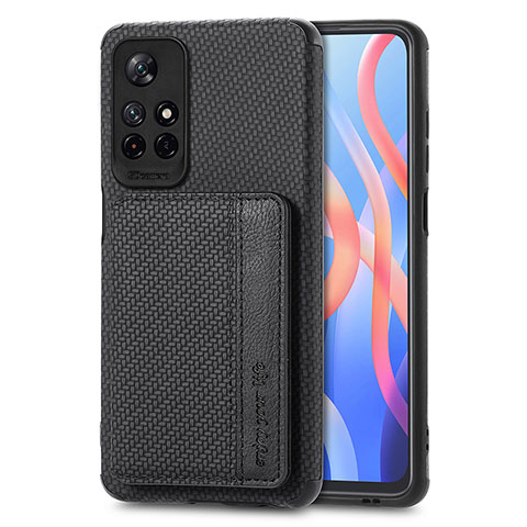 Custodia Silicone Ultra Sottile Morbida Cover con Magnetico S02D per Xiaomi Redmi Note 11 5G Nero