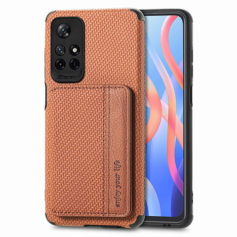 Custodia Silicone Ultra Sottile Morbida Cover con Magnetico S02D per Xiaomi Redmi Note 11T 5G Marrone