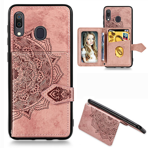 Custodia Silicone Ultra Sottile Morbida Cover con Magnetico S04D per Samsung Galaxy A20 Oro Rosa