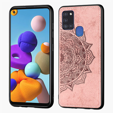 Custodia Silicone Ultra Sottile Morbida Cover con Magnetico S04D per Samsung Galaxy A21s Oro Rosa