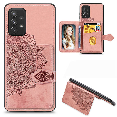 Custodia Silicone Ultra Sottile Morbida Cover con Magnetico S04D per Samsung Galaxy A52 4G Oro Rosa