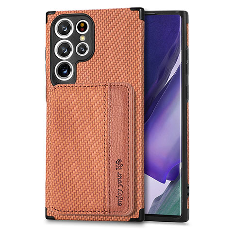Custodia Silicone Ultra Sottile Morbida Cover con Magnetico S04D per Samsung Galaxy S22 Ultra 5G Marrone