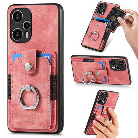 Custodia Silicone Ultra Sottile Morbida Cover con Magnetico S04D per Xiaomi Poco F5 5G Oro Rosa