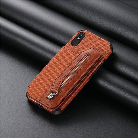 Custodia Silicone Ultra Sottile Morbida Cover con Magnetico S04D per Xiaomi Redmi 9i Marrone