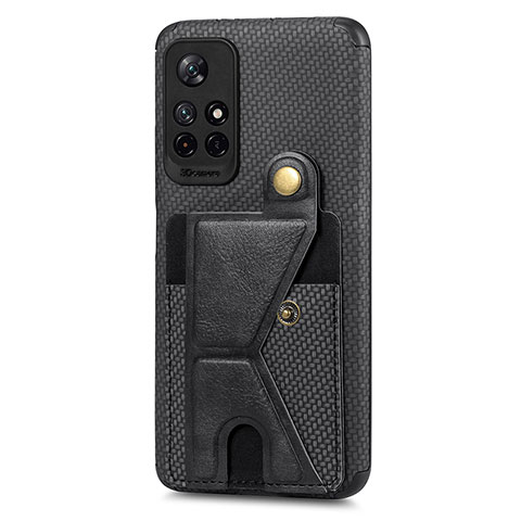 Custodia Silicone Ultra Sottile Morbida Cover con Magnetico S04D per Xiaomi Redmi Note 11 5G Nero