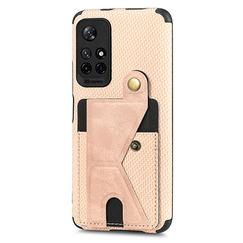 Custodia Silicone Ultra Sottile Morbida Cover con Magnetico S04D per Xiaomi Redmi Note 11 5G Oro