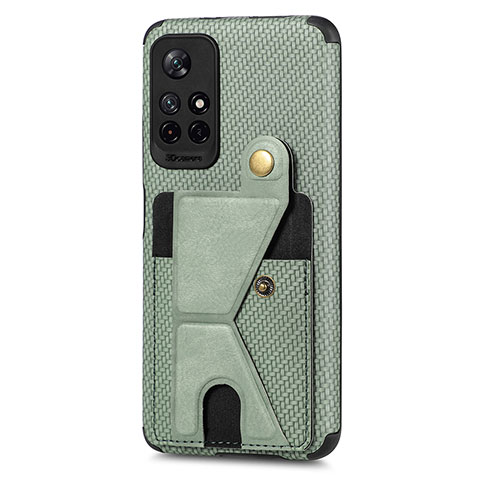 Custodia Silicone Ultra Sottile Morbida Cover con Magnetico S04D per Xiaomi Redmi Note 11 5G Verde