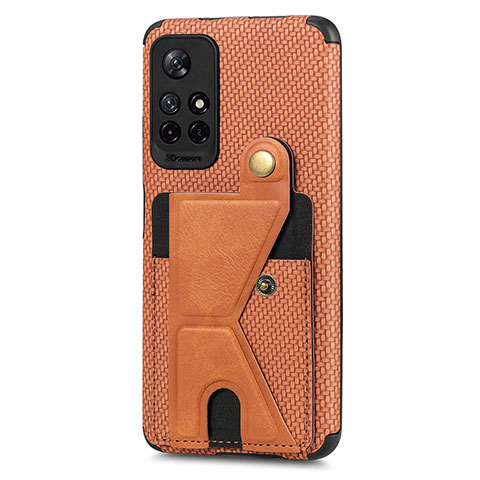 Custodia Silicone Ultra Sottile Morbida Cover con Magnetico S04D per Xiaomi Redmi Note 11T 5G Marrone