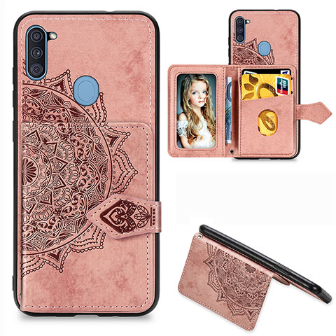 Custodia Silicone Ultra Sottile Morbida Cover con Magnetico S05D per Samsung Galaxy A11 Oro Rosa