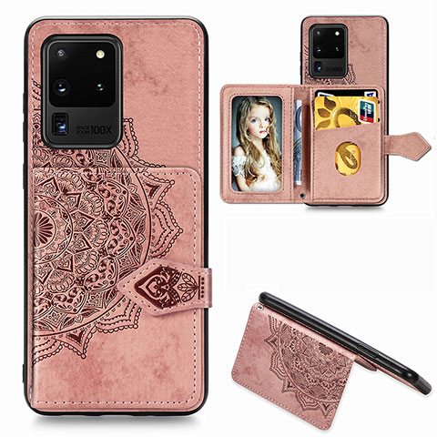 Custodia Silicone Ultra Sottile Morbida Cover con Magnetico S05D per Samsung Galaxy S20 Ultra 5G Oro Rosa