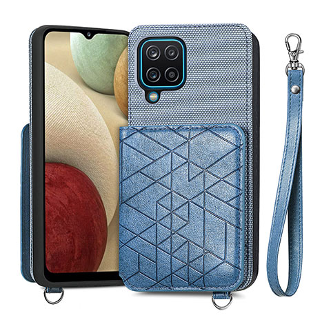 Custodia Silicone Ultra Sottile Morbida Cover con Magnetico S08D per Samsung Galaxy A12 Blu