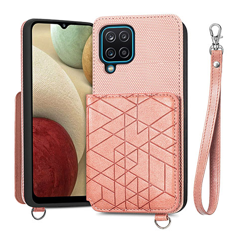 Custodia Silicone Ultra Sottile Morbida Cover con Magnetico S08D per Samsung Galaxy A12 Rosa