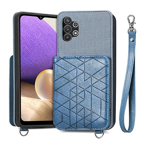 Custodia Silicone Ultra Sottile Morbida Cover con Magnetico S08D per Samsung Galaxy A32 4G Blu
