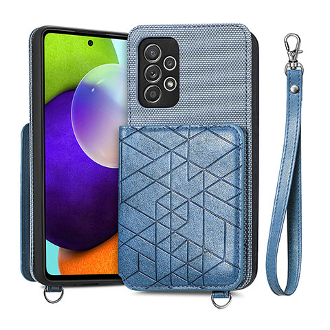 Custodia Silicone Ultra Sottile Morbida Cover con Magnetico S08D per Samsung Galaxy A52 5G Blu