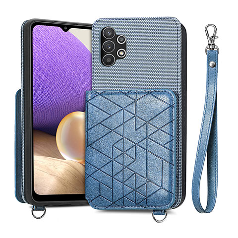 Custodia Silicone Ultra Sottile Morbida Cover con Magnetico S08D per Samsung Galaxy M32 5G Blu