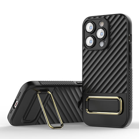 Custodia Silicone Ultra Sottile Morbida Cover con Supporto KC1 per Apple iPhone 14 Pro Nero