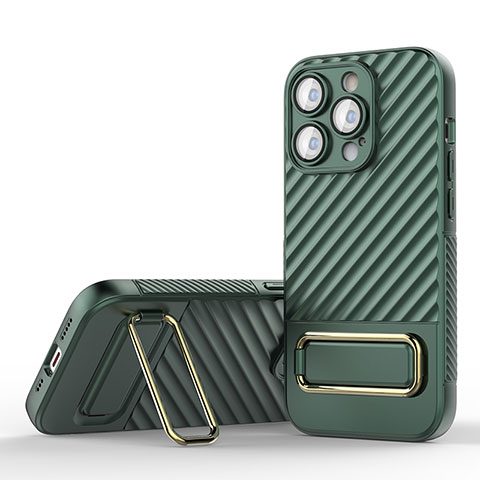 Custodia Silicone Ultra Sottile Morbida Cover con Supporto KC1 per Apple iPhone 16 Pro Verde