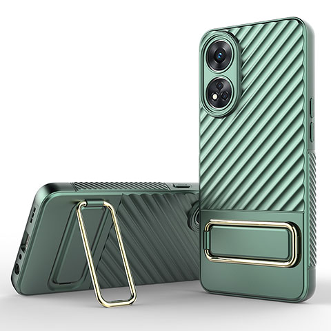 Custodia Silicone Ultra Sottile Morbida Cover con Supporto KC1 per Oppo Reno8 T 4G Verde