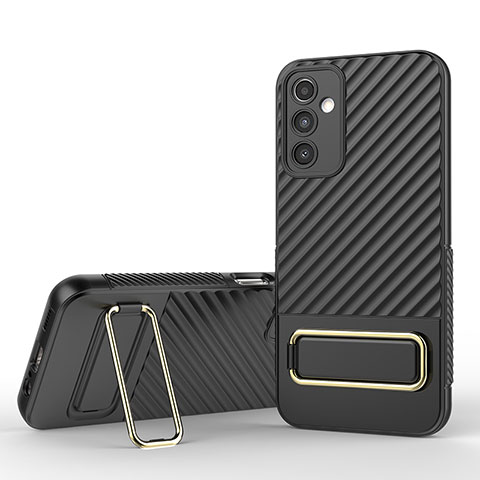 Custodia Silicone Ultra Sottile Morbida Cover con Supporto KC1 per Samsung Galaxy A14 4G Nero