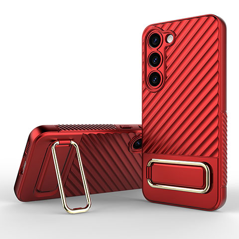 Custodia Silicone Ultra Sottile Morbida Cover con Supporto KC1 per Samsung Galaxy S22 Plus 5G Rosso