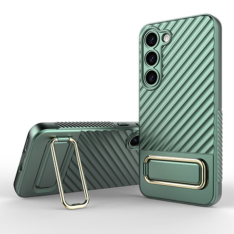 Custodia Silicone Ultra Sottile Morbida Cover con Supporto KC1 per Samsung Galaxy S22 Plus 5G Verde