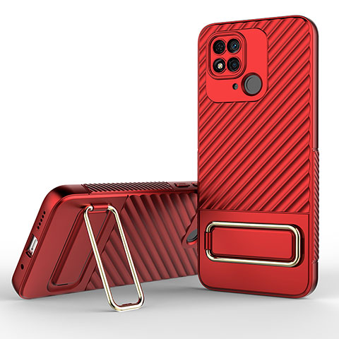 Custodia Silicone Ultra Sottile Morbida Cover con Supporto KC1 per Xiaomi Redmi 10C 4G Rosso