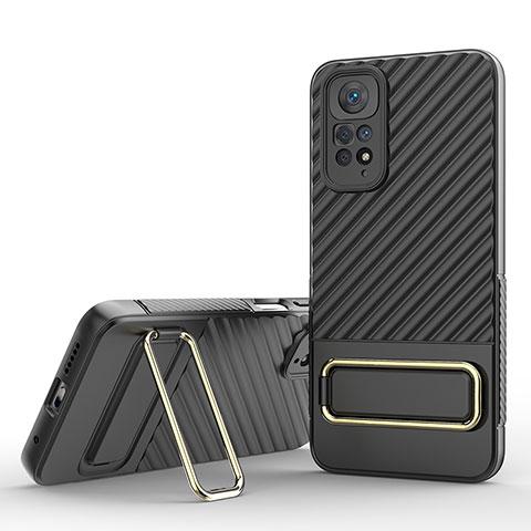 Custodia Silicone Ultra Sottile Morbida Cover con Supporto KC1 per Xiaomi Redmi Note 11 4G (2022) Nero