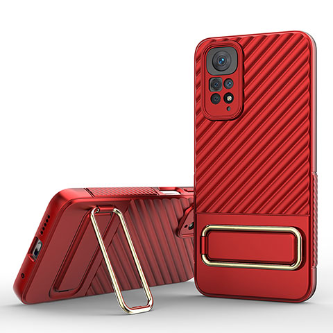 Custodia Silicone Ultra Sottile Morbida Cover con Supporto KC1 per Xiaomi Redmi Note 11 4G (2022) Rosso