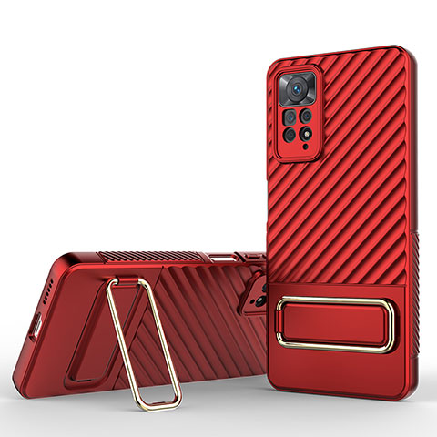 Custodia Silicone Ultra Sottile Morbida Cover con Supporto KC1 per Xiaomi Redmi Note 11 Pro 4G Rosso